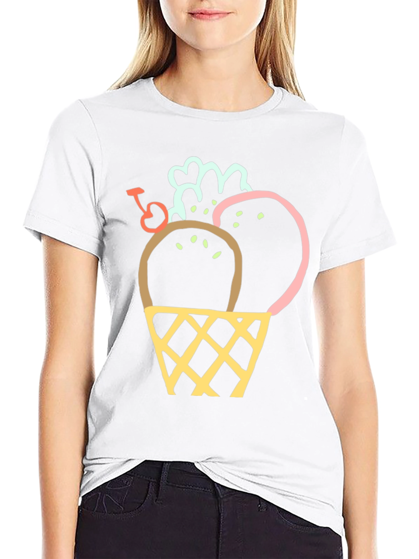 Black Ice Cream Cone Graphic Tee - Trendy & Fun view 9