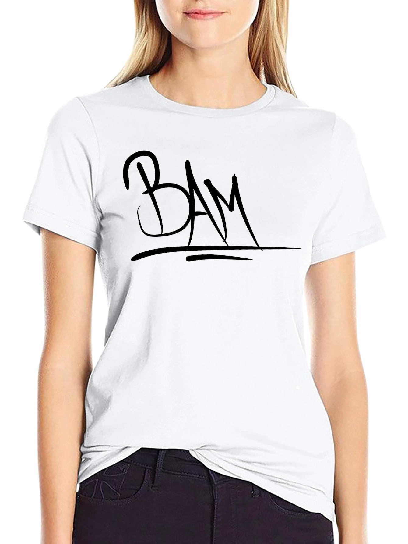 Black BAM Graphic Tee - Black Cotton Crew Neck view 9