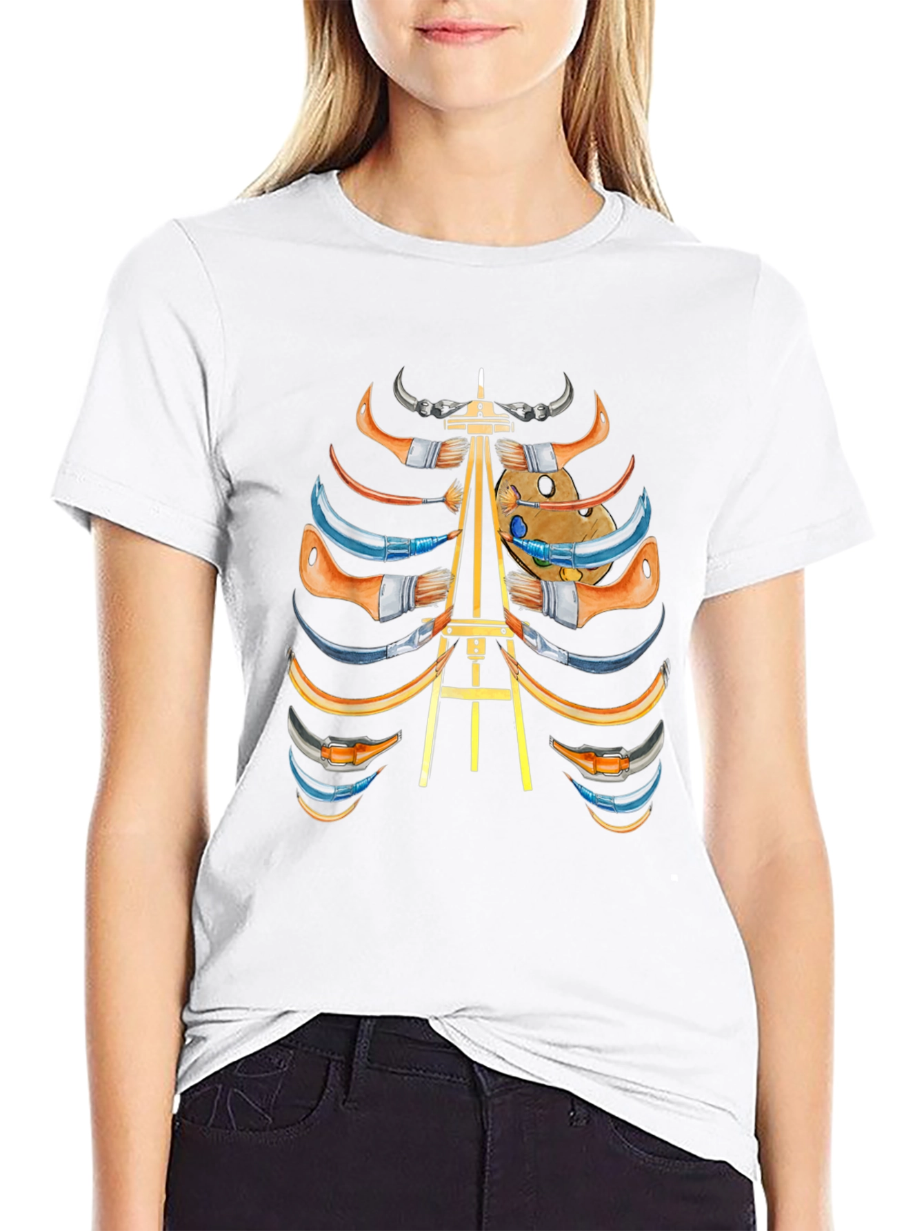 Black Artist Skeleton Ribcage Graphic Tee view 9