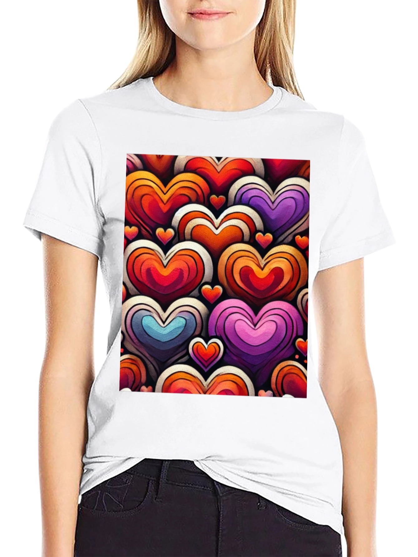 Black Heart Pattern Graphic Tee - Stylish and Unique view 9