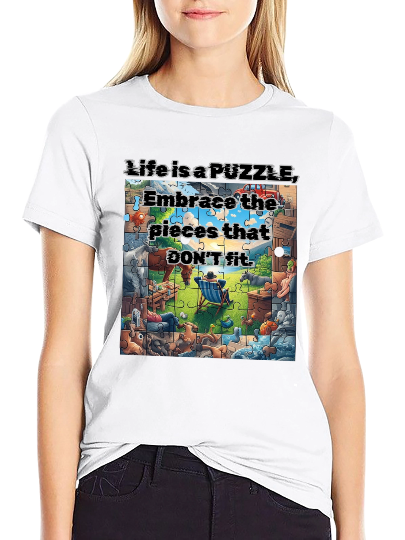 Black Puzzle Piece Life T-Shirt Embrace Uniqueness view 9