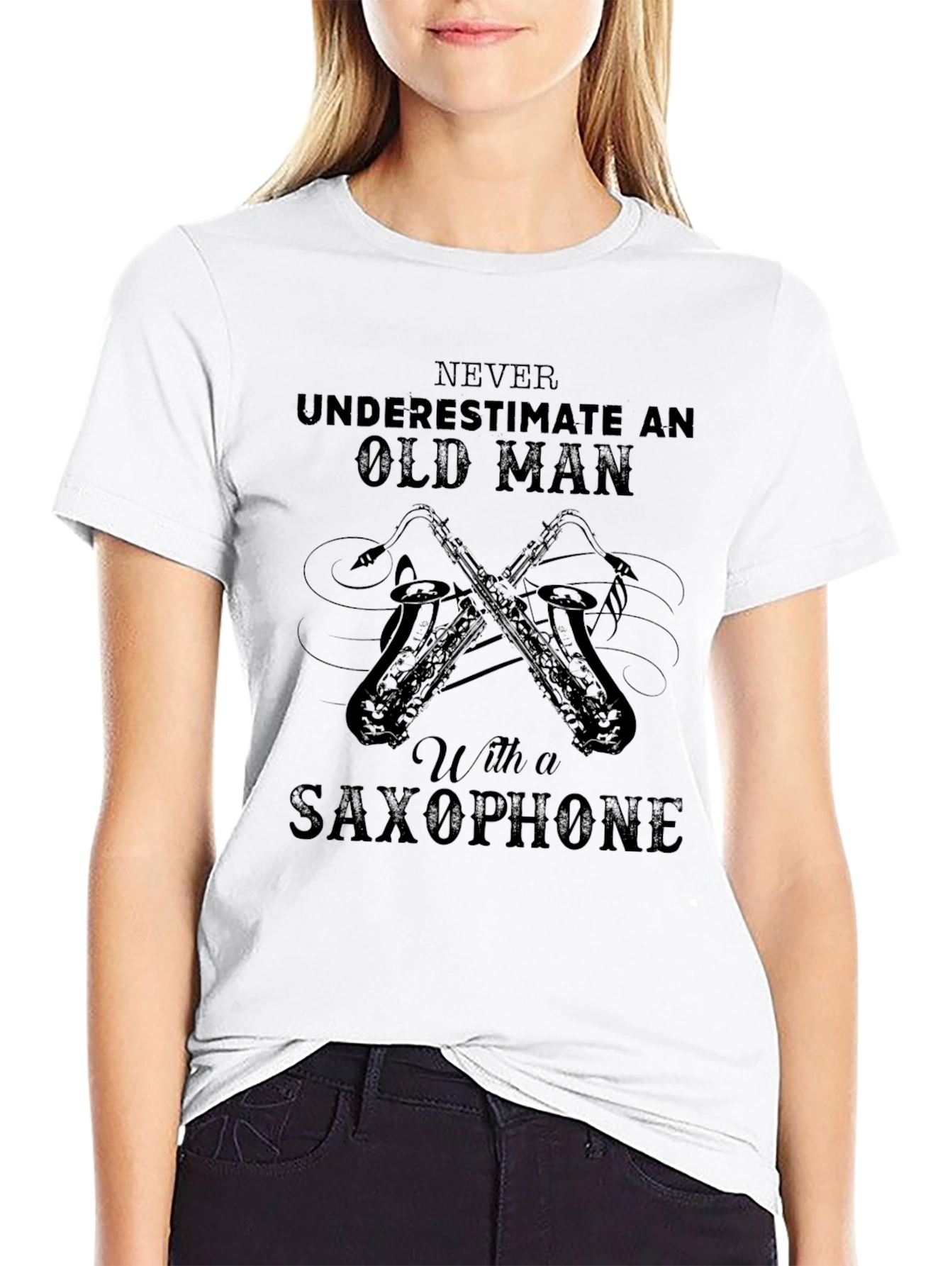 Black Old Man Saxophone Graphic T-Shirt view 9