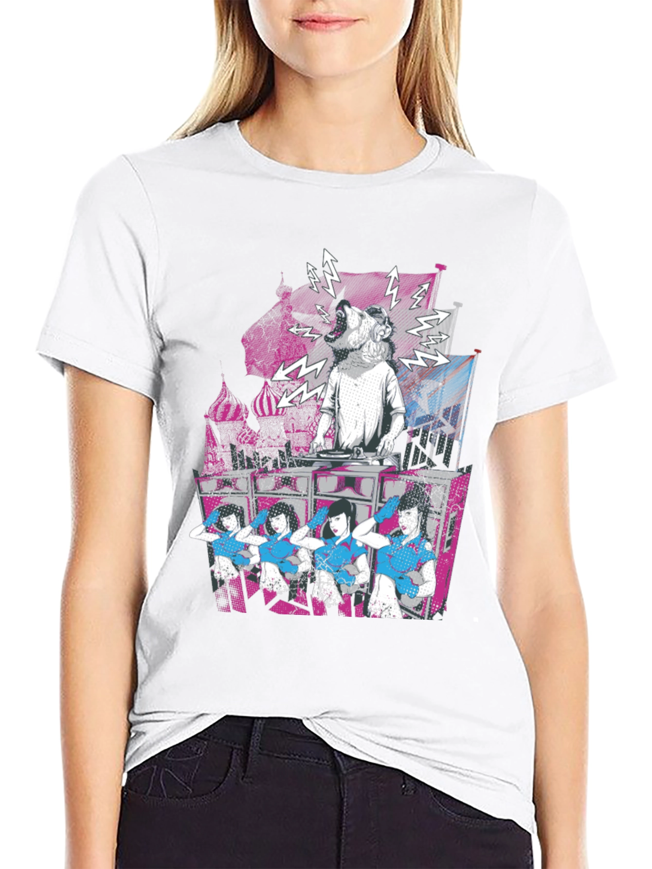 Black DJ Dog & Dancing Girls Graphic T-Shirt view 9