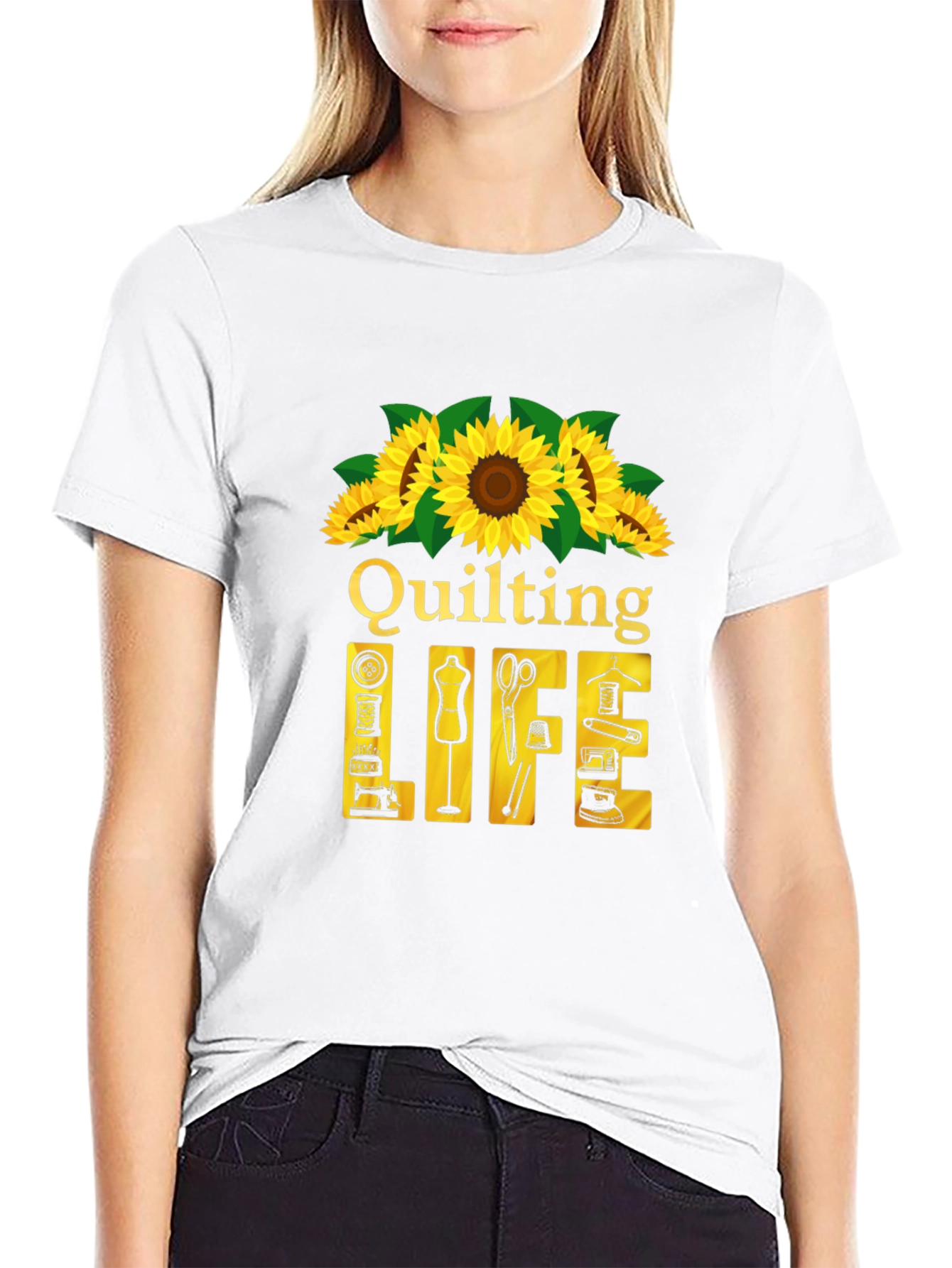 Black Quilting Life T-Shirt: Sunflower Edition view 9