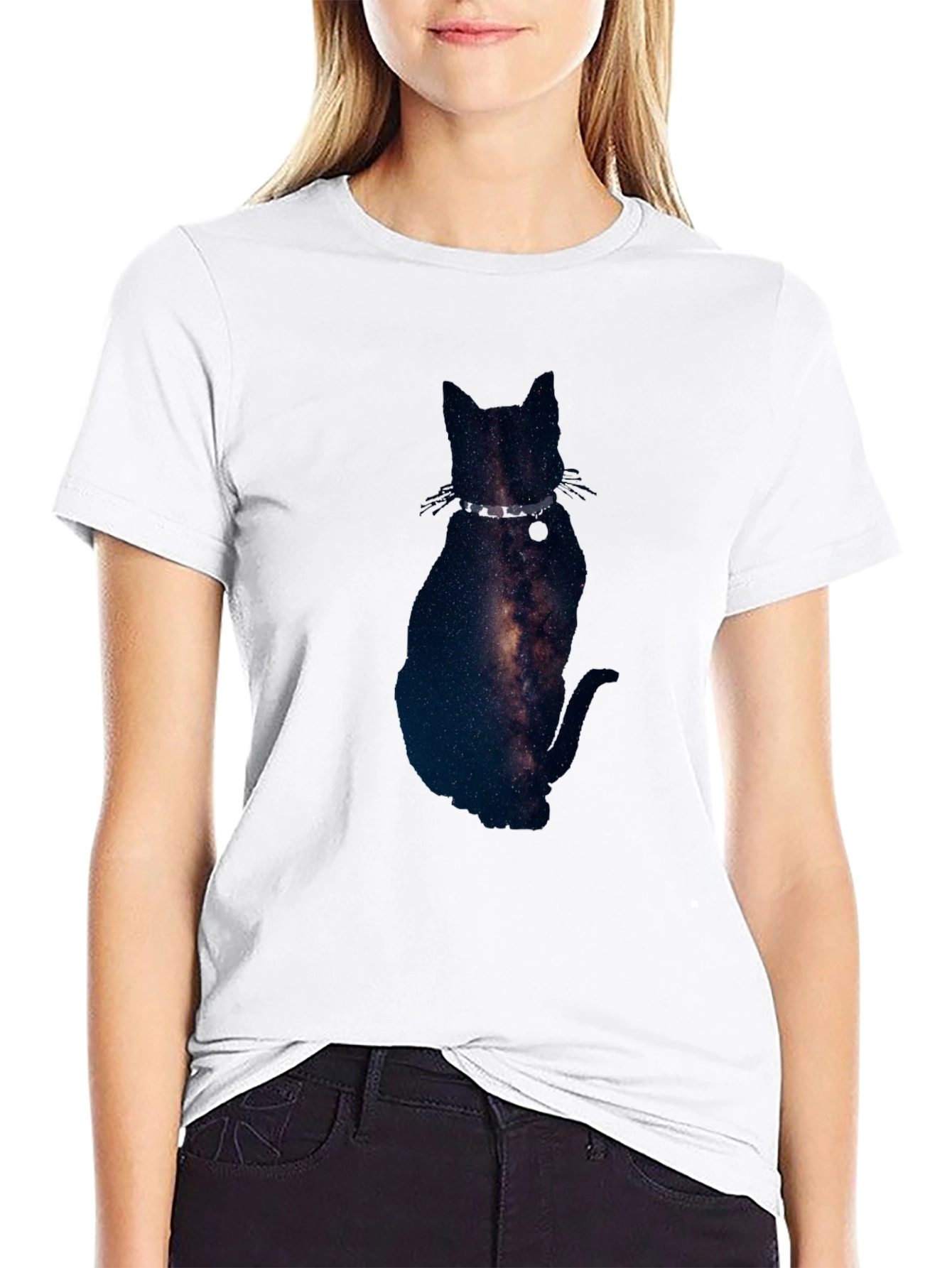 Black Galaxy Cat Graphic Tee - Black Cotton Blend T-Shirt view 9