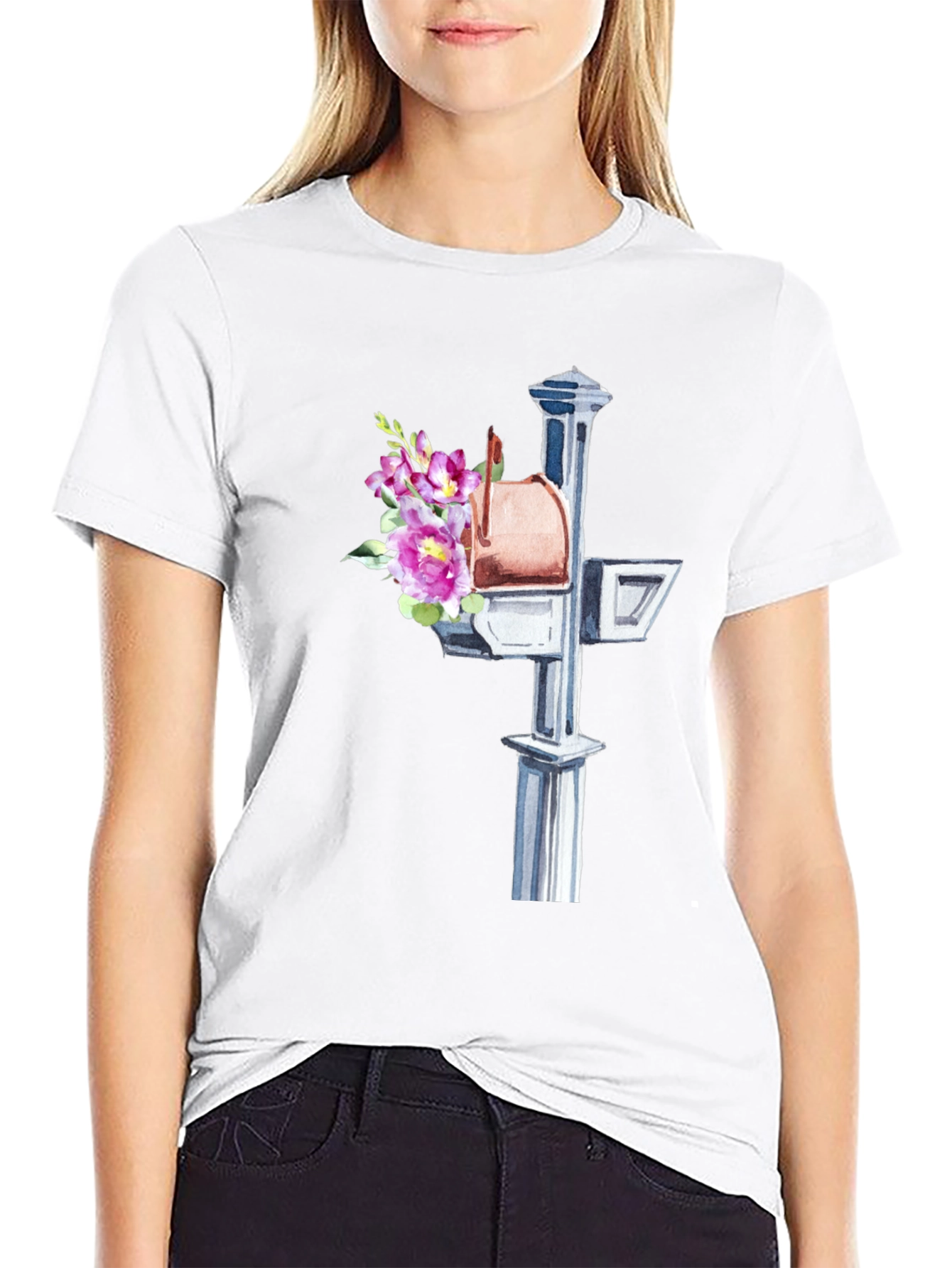 Black Floral Mailbox Graphic Tee - Unique & Stylish! view 9