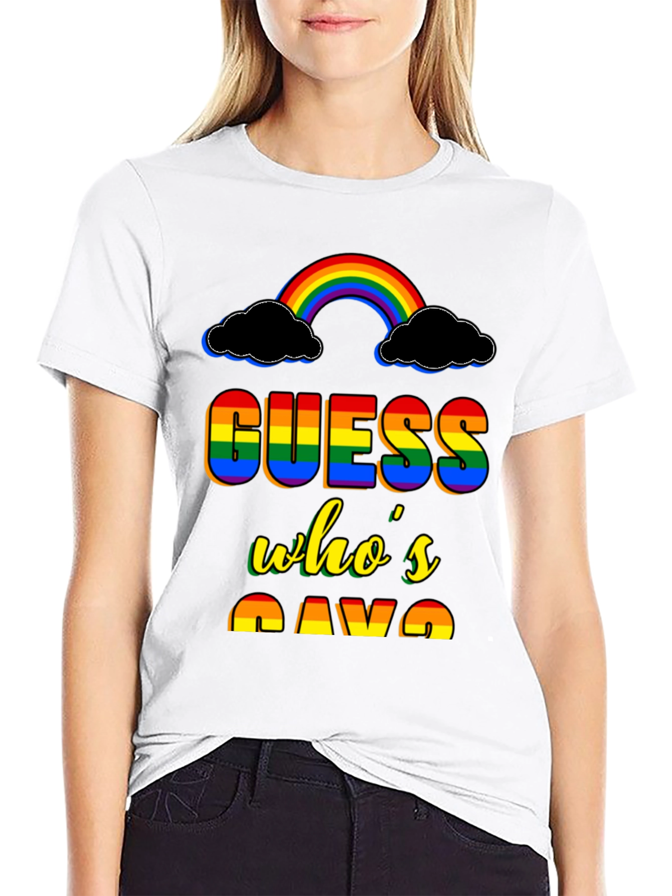 Black Guess Who's Gay T-Shirt Rainbow Pride view 9