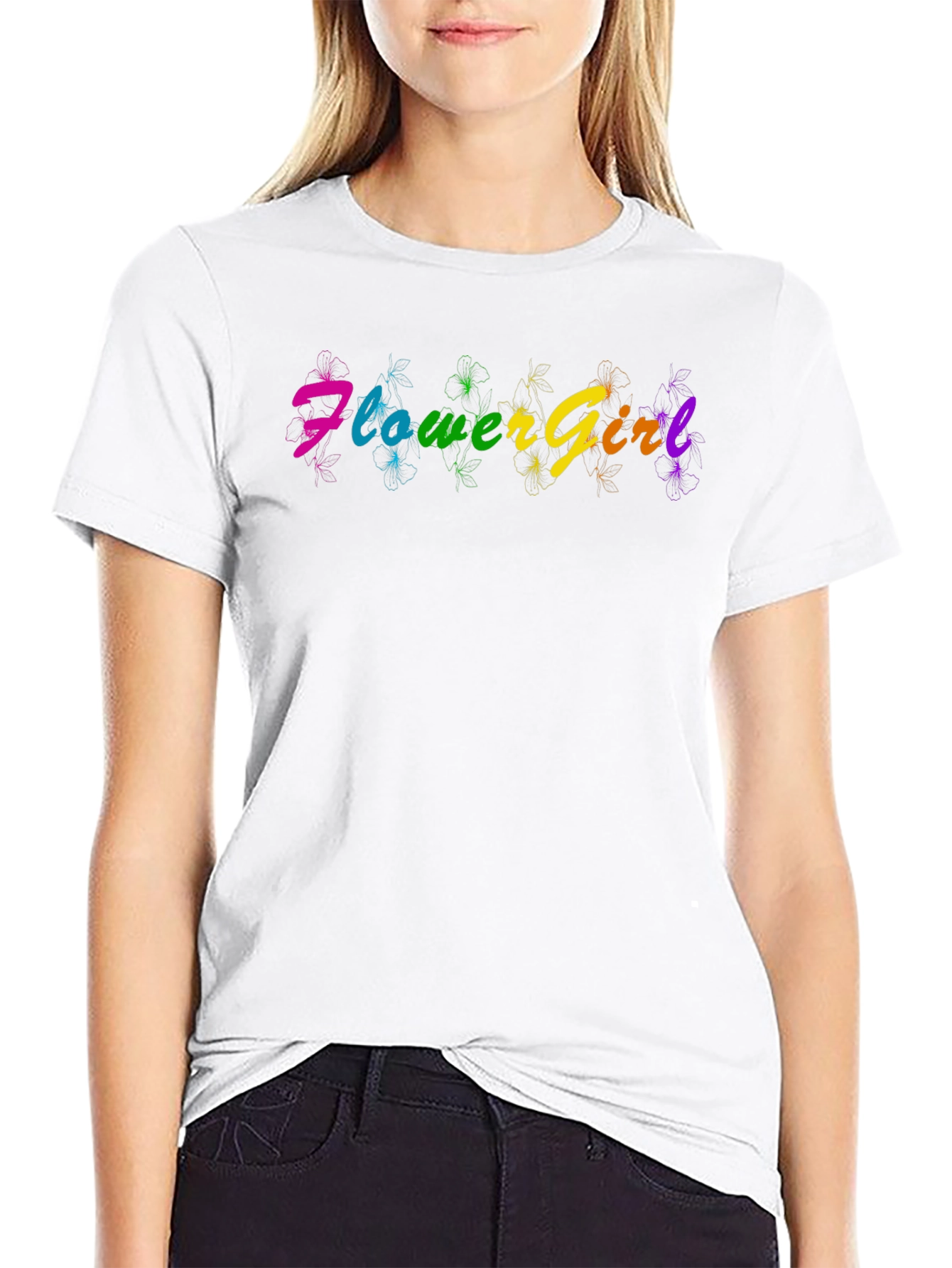 Black Rainbow Flower Girl T-Shirt - Fun & Vibrant Design view 9