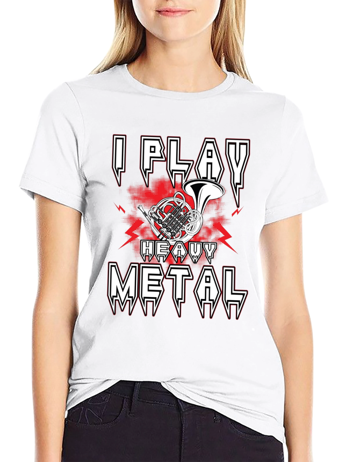 Black I Play Heavy Metal French Horn Music T-Shirt view 9