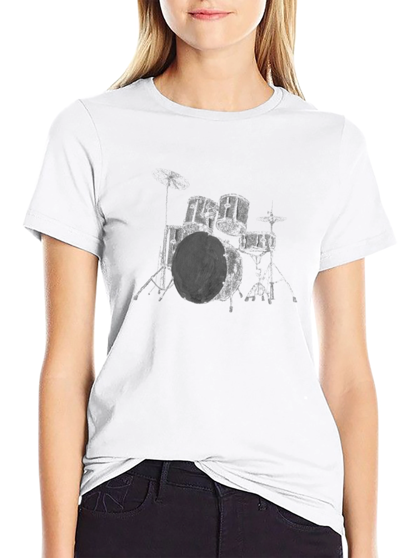 Black Cool Drum Set Graphic Tee - Black Cotton T-Shirt view 9