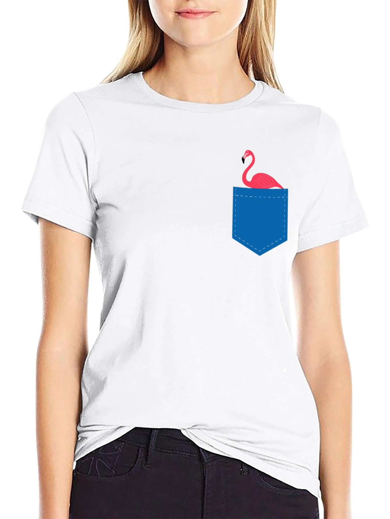 Black Men's Black T-Shirt with Flamingo Pocket view 9