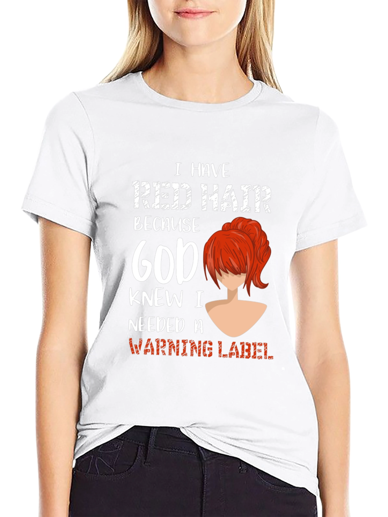 Black Red Hair Warning Label Graphic Tee view 9