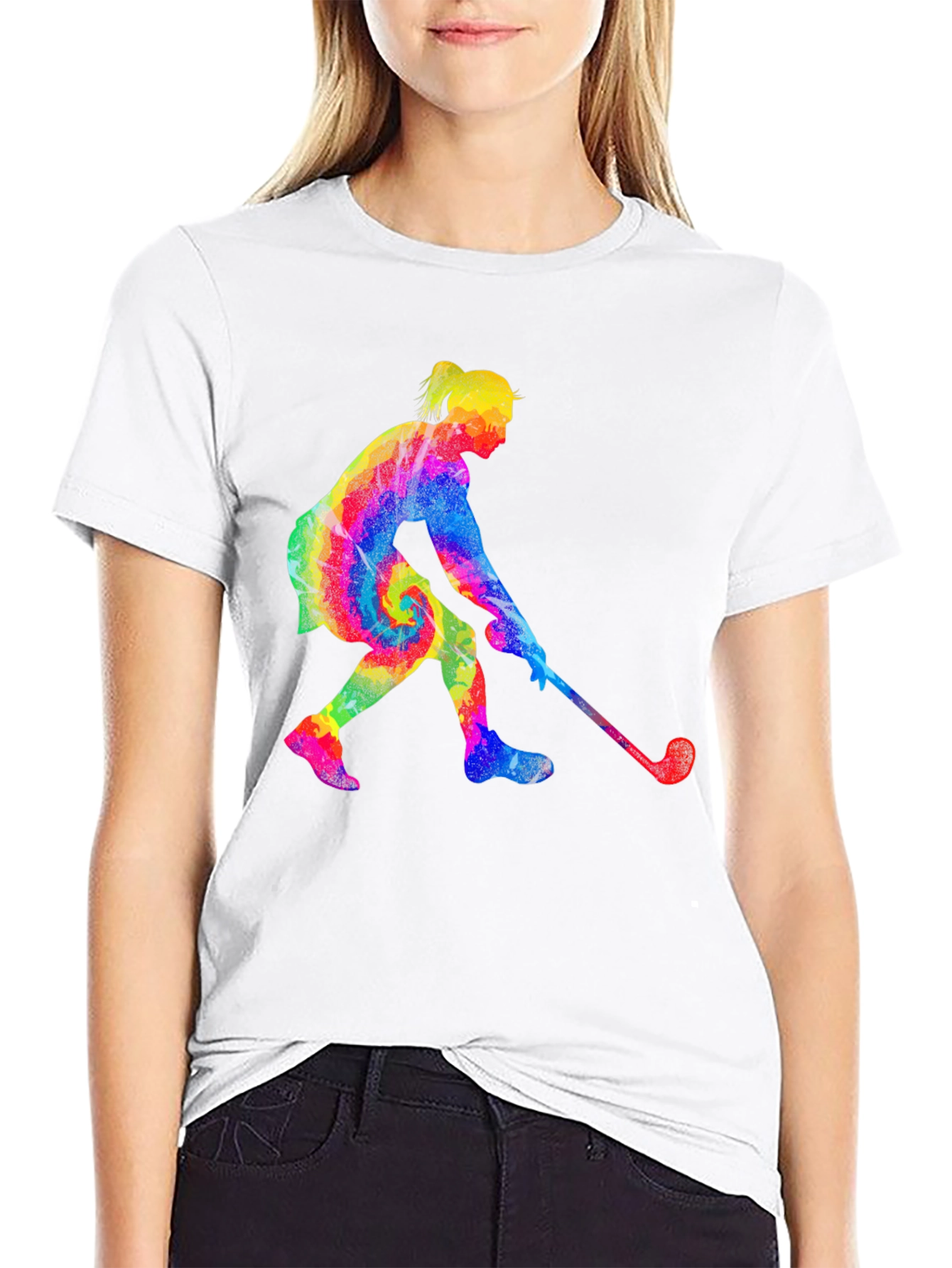 Black Tie-Dye Golfing Woman Black T-Shirt view 9