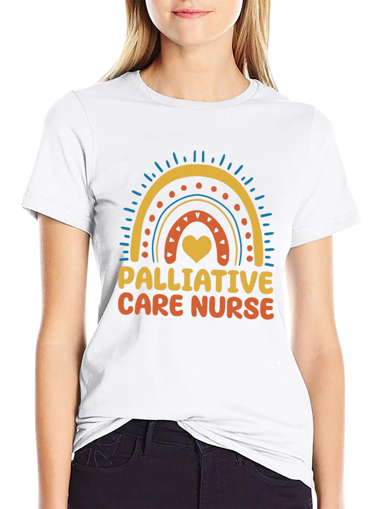 Black Palliative Care Nurse Rainbow Heart T-Shirt view 9