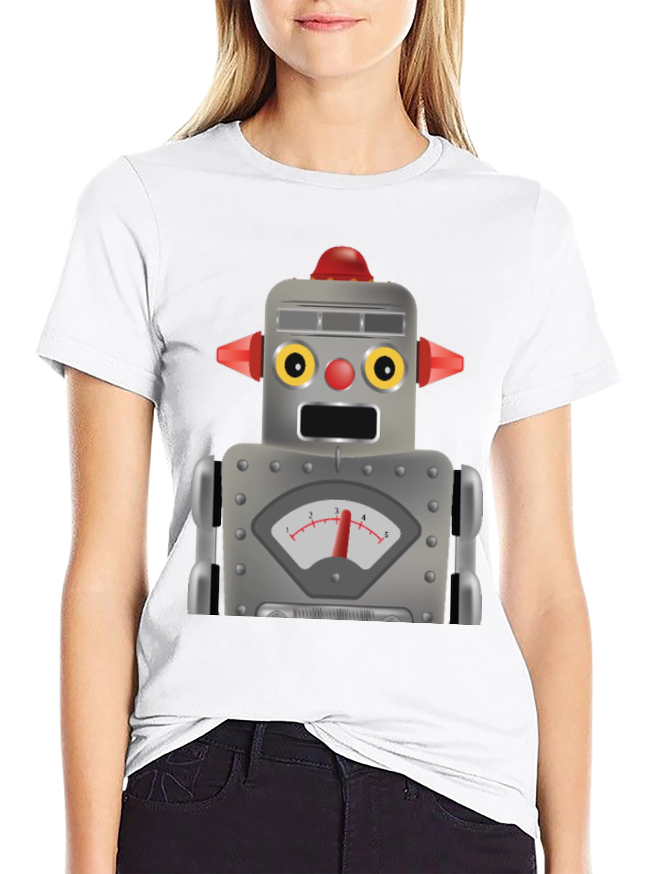 Black Retro Robot Graphic Tee - Fun Geek Style! view 9