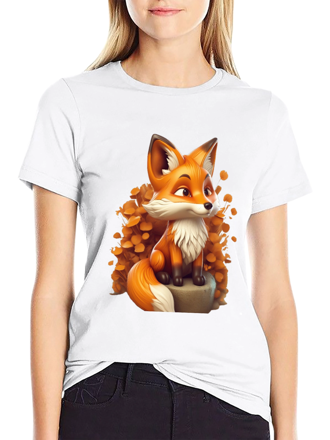 Black Cartoon Fox Graphic Tee - Stylish & Comfortable view 9