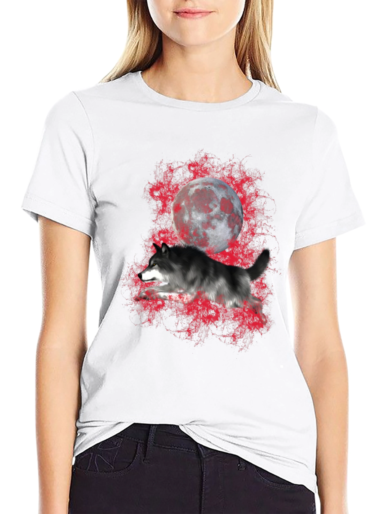 Black Wolf and Moon Graphic T-Shirt view 9