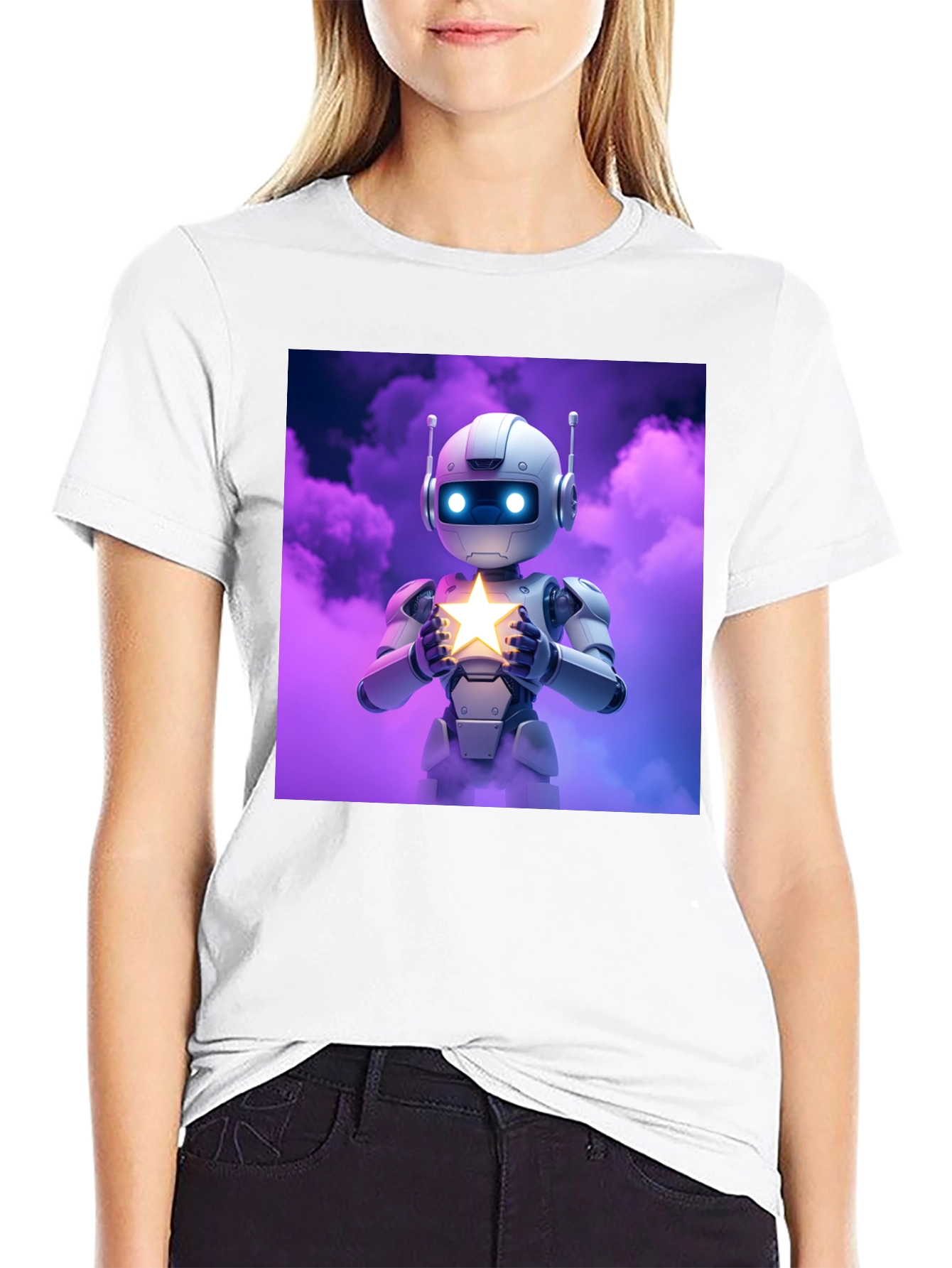 Black Robot Holding Star Graphic Tee view 9