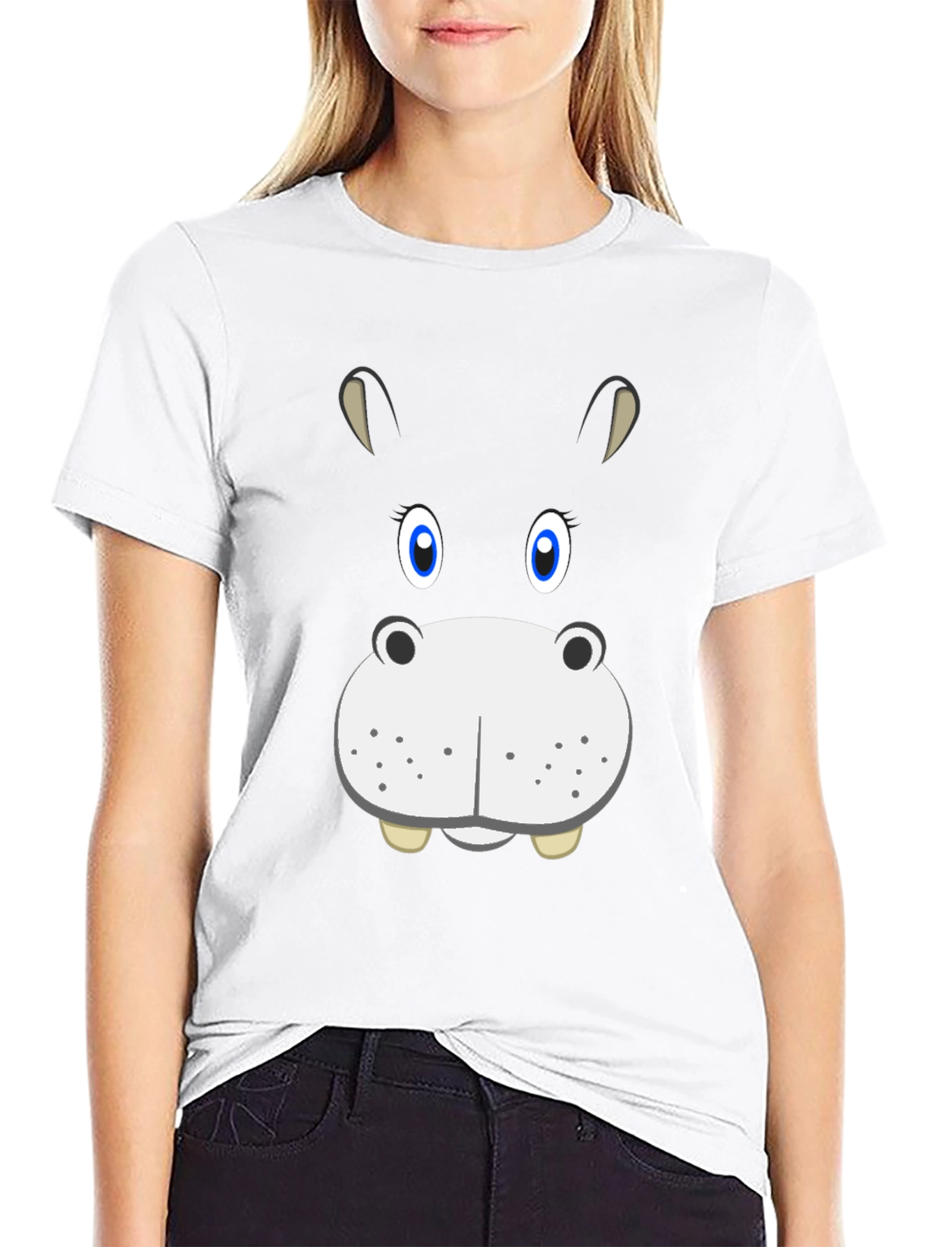 Black Hippo Face Graphic Tee - Fun Cartoon Animal Shirt view 9