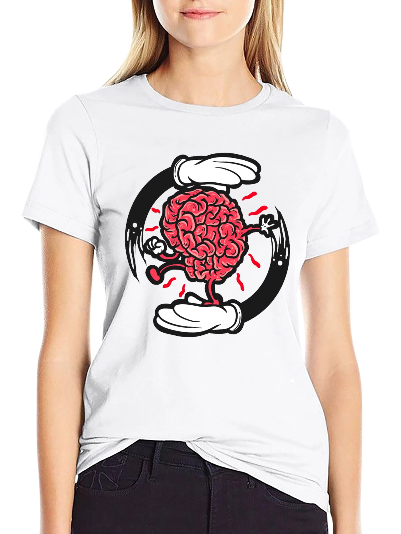 Black Cartoon Brain Graphic Tee - Black Cotton Blend view 9