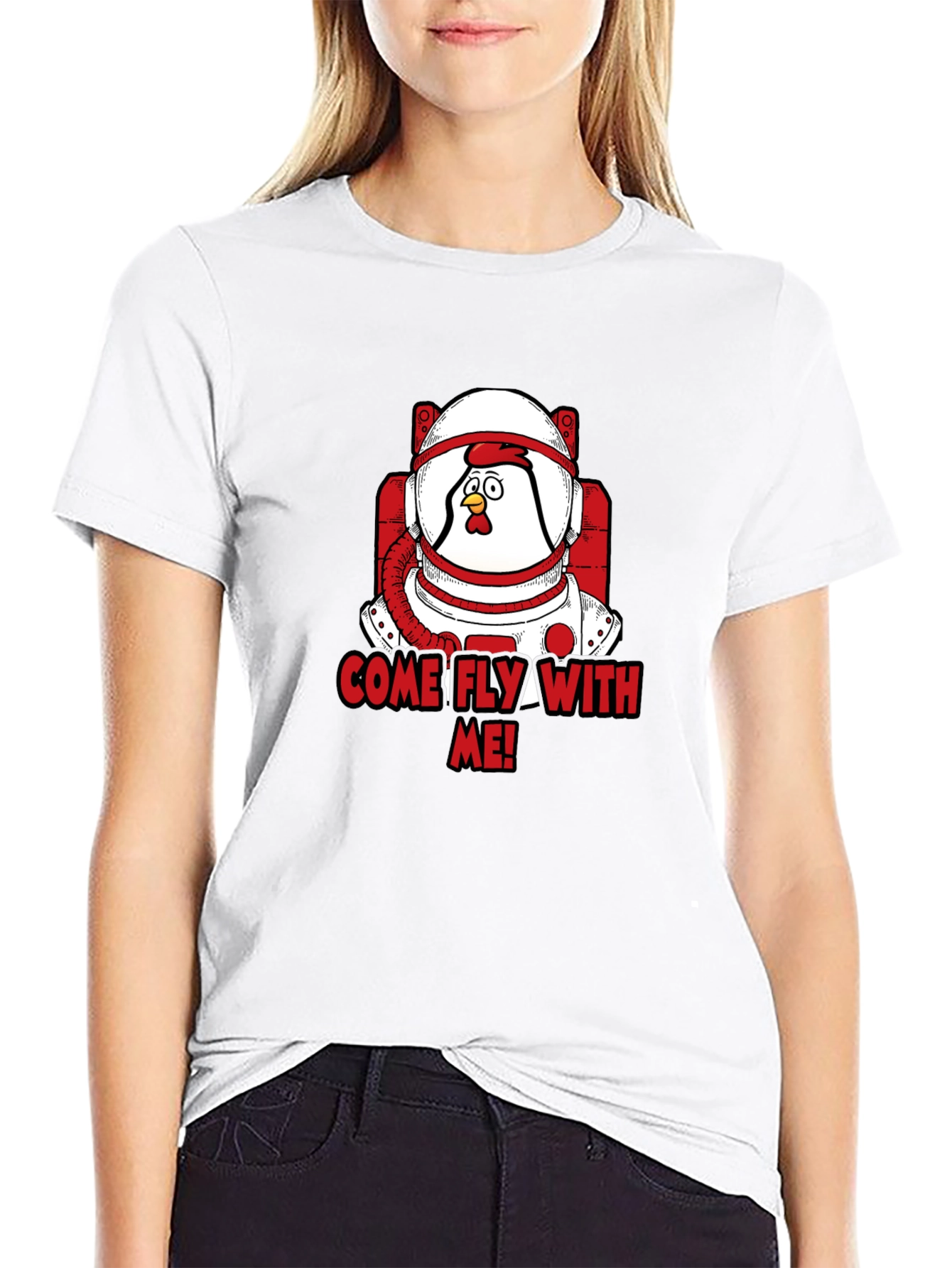 Black Astronaut Chicken T-Shirt - Come Fly With Me! view 9