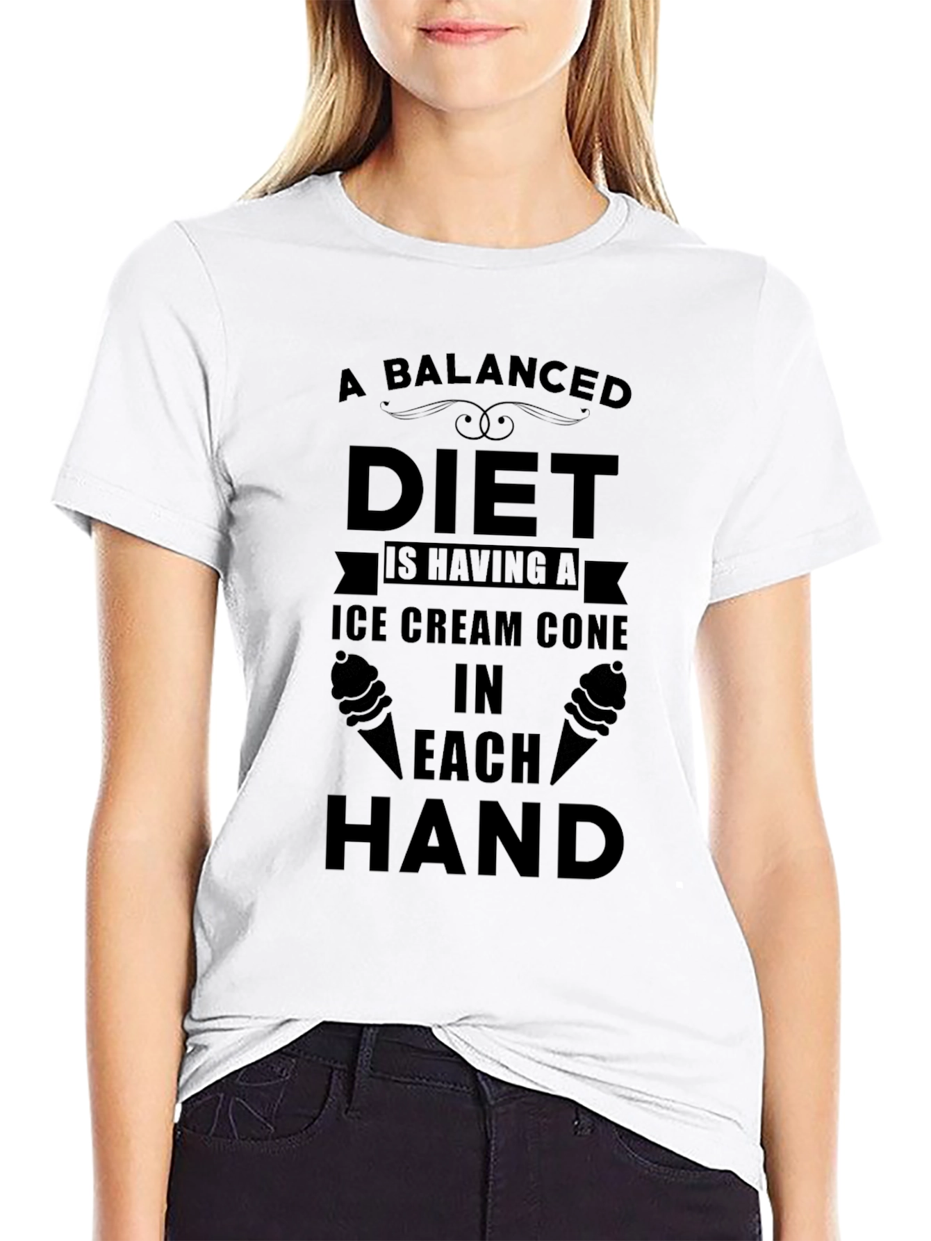 Black Funny Balanced Diet Ice Cream T-Shirt view 9
