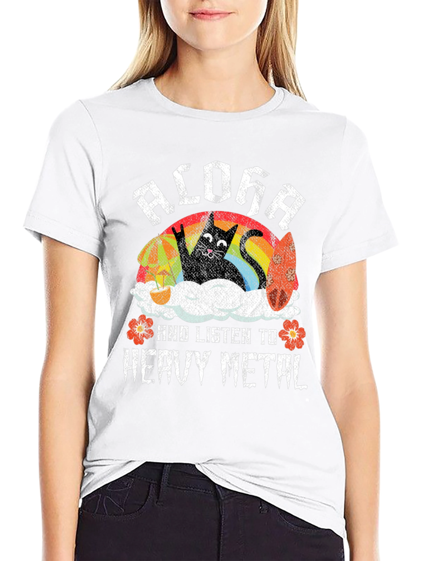 Black Aloha Heavy Metal Cat T-Shirt view 9