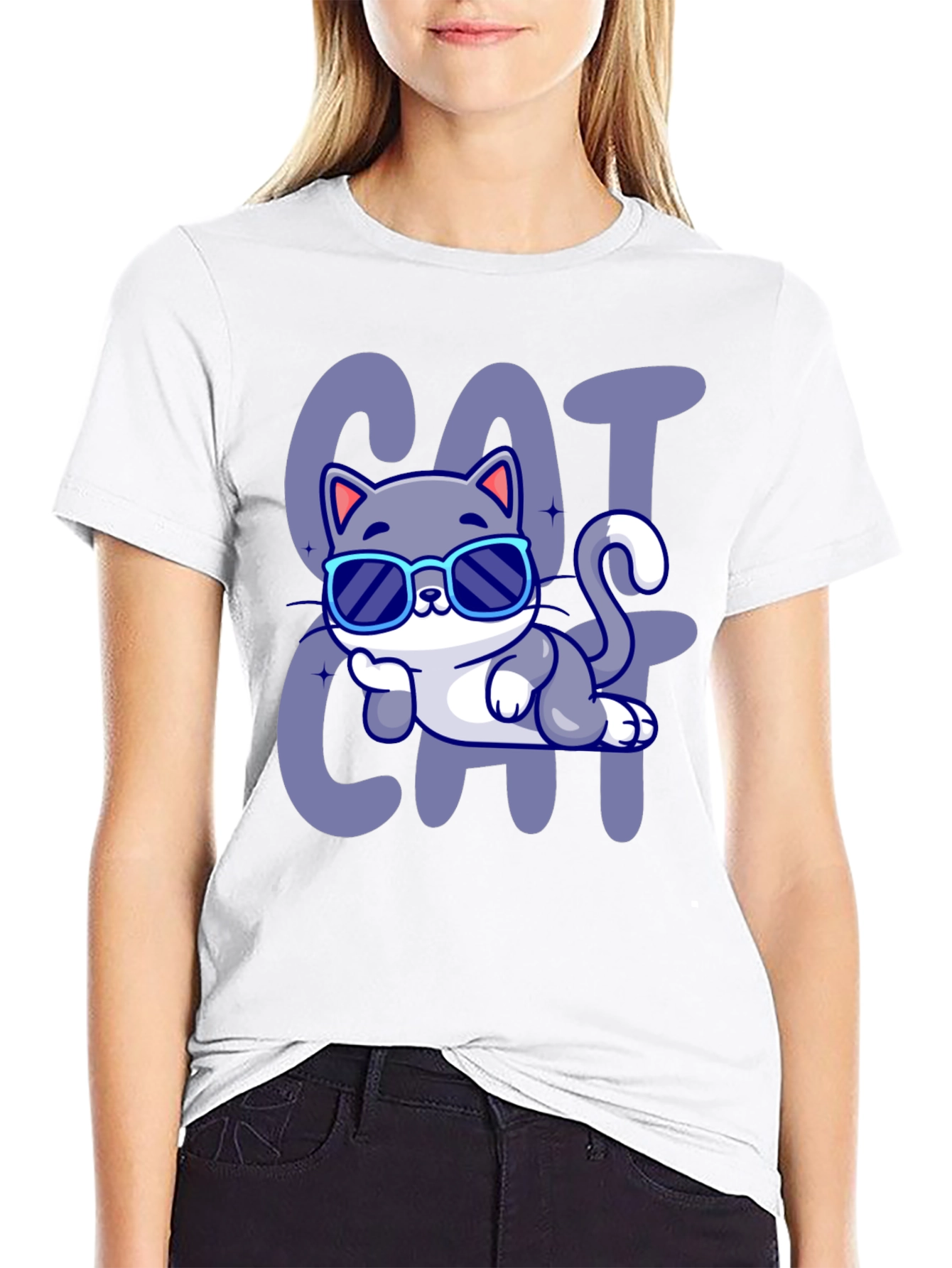 Black Cool Cat Cartoon T-Shirt view 9