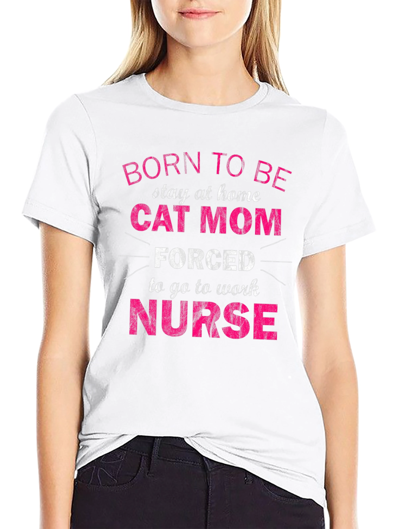 Black Born to Be Cat Mom Nurse T-Shirt view 9