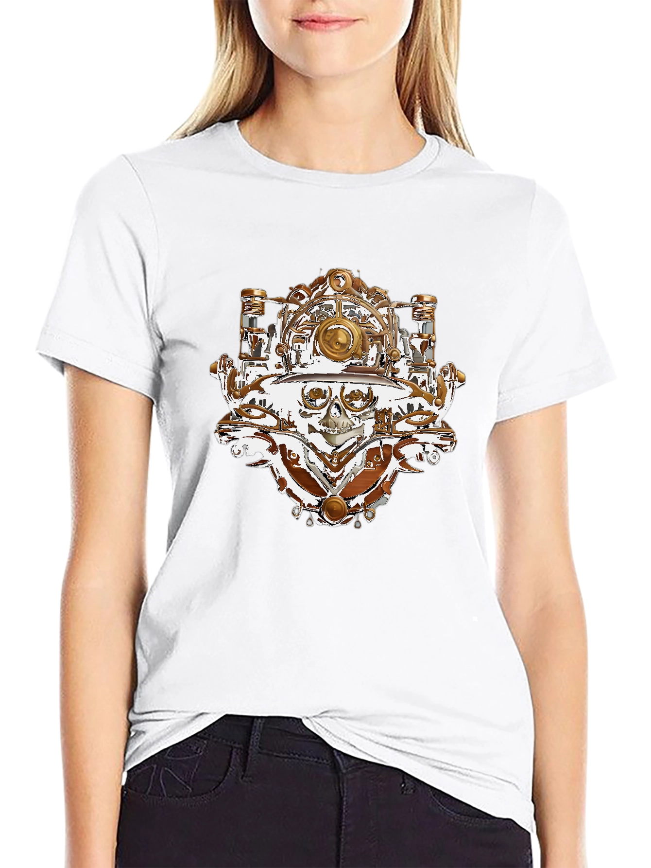 Black Steampunk Skull T-Shirt - Unique Graphic Tee view 9