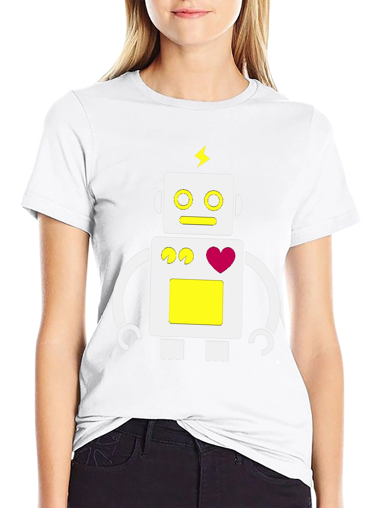 Black Fun Robot Graphic Tee - Black Cotton Blend view 9