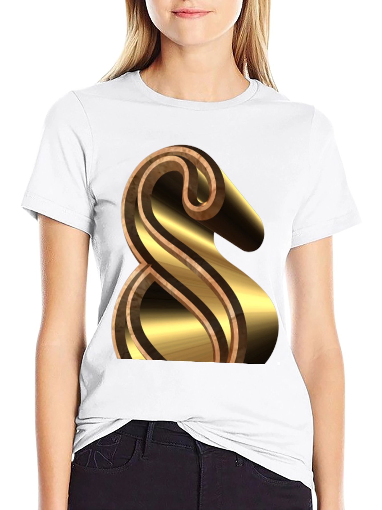 Black Stylish Black Tee with Gold & Brown Ampersand Design view 9