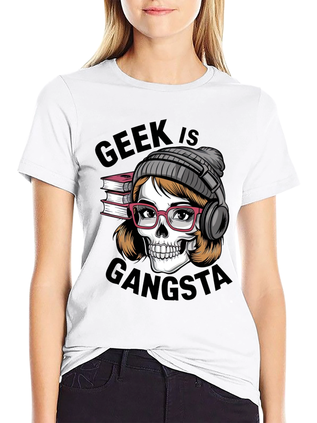 Black Geek is Gangsta T-Shirt - Skull with Glasses and Headphones view 9