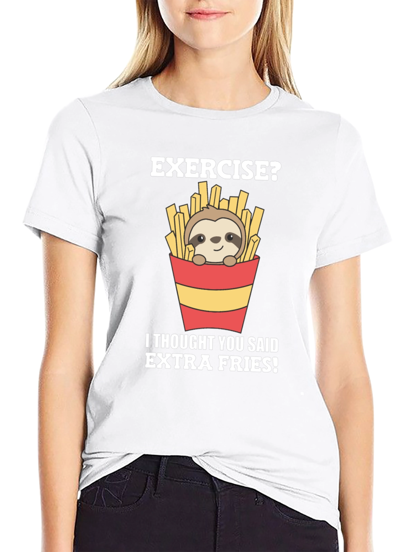 Black Exercise? Extra Fries Sloth Graphic Tee view 9