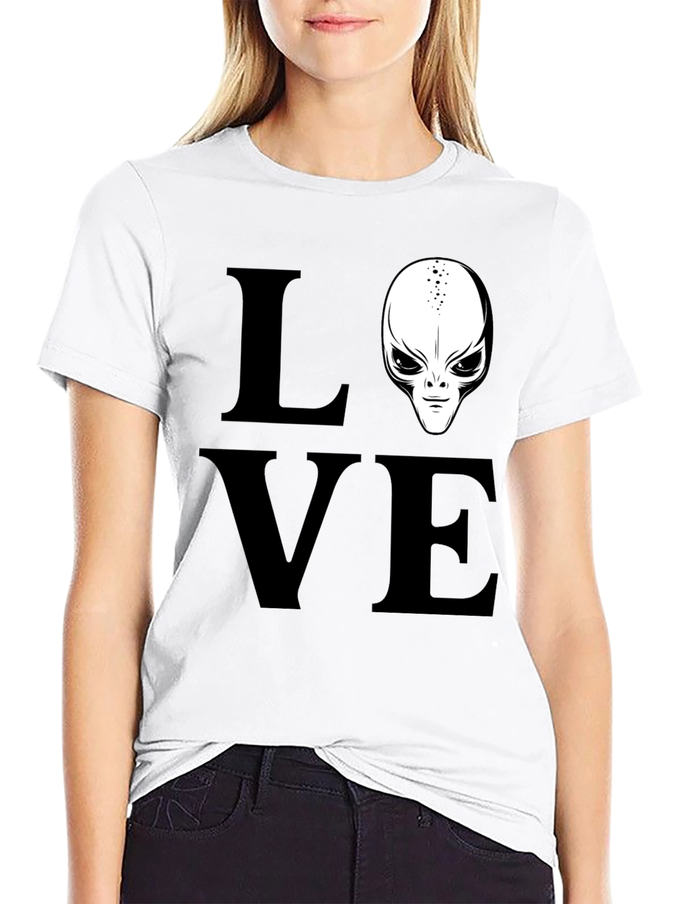 Black Love Alien Black T-Shirt, Sci-Fi Design view 9