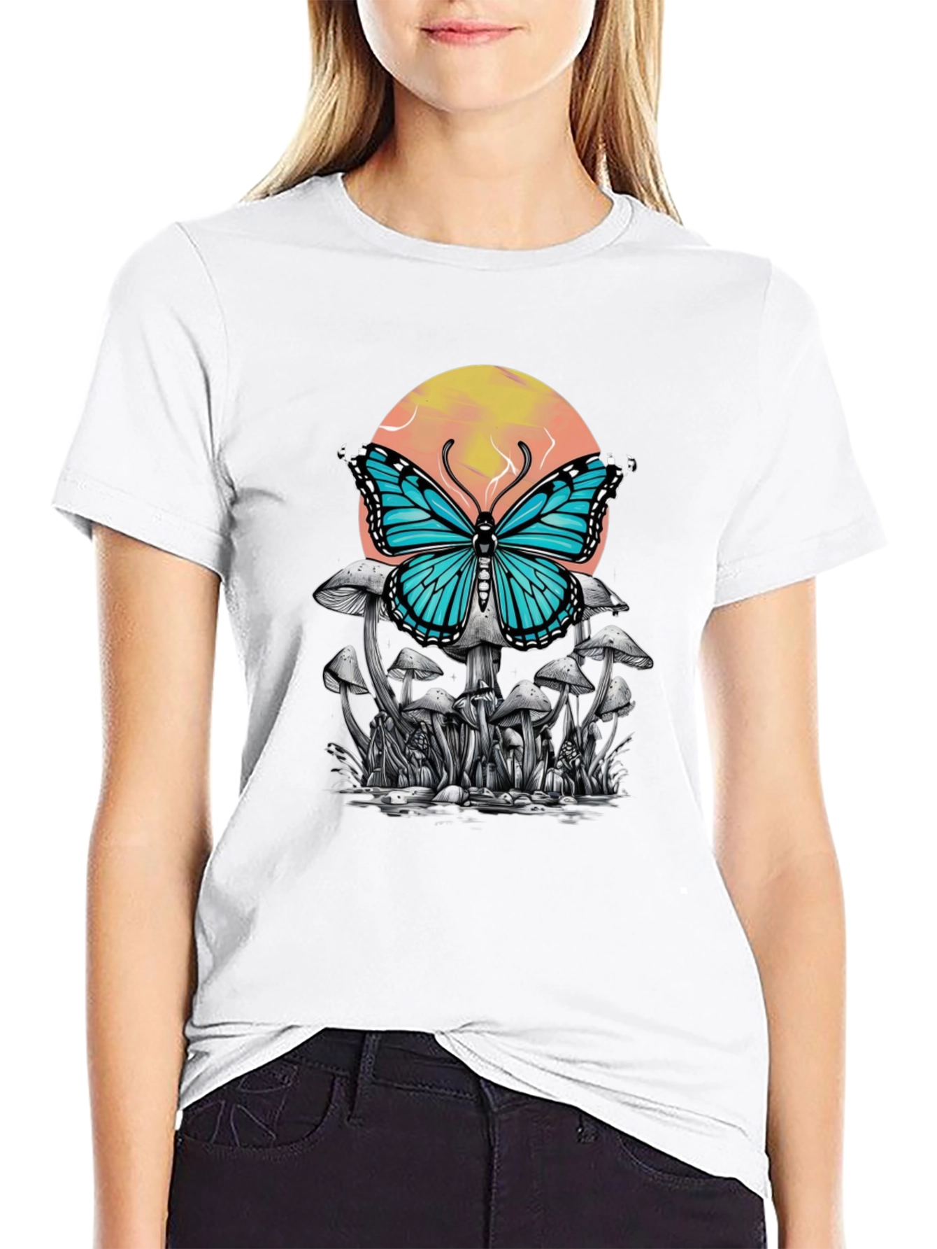 Black Butterfly Mushroom Graphic Tee - Black view 9