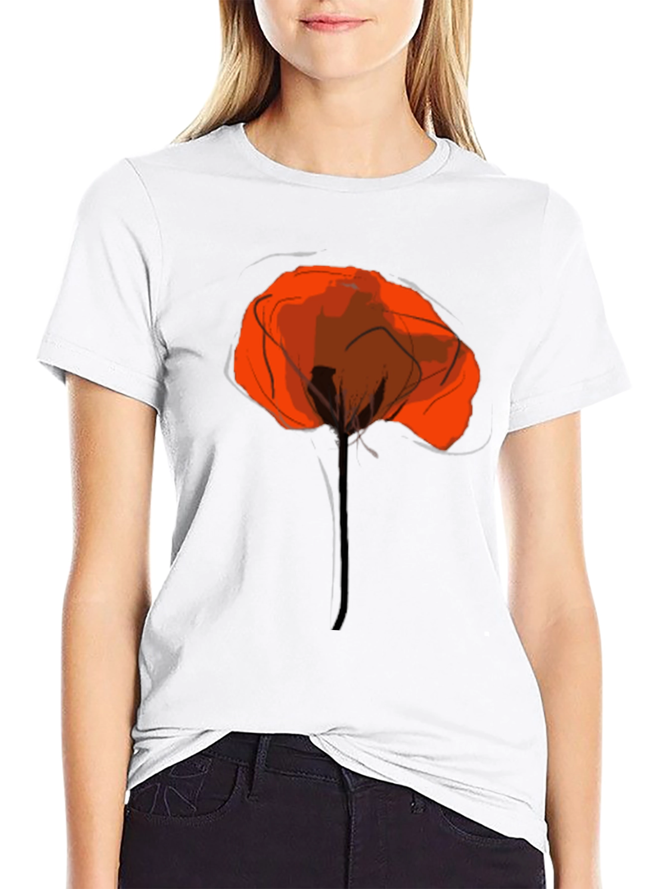 Black Abstract Poppy Graphic Print Black T-Shirt view 9