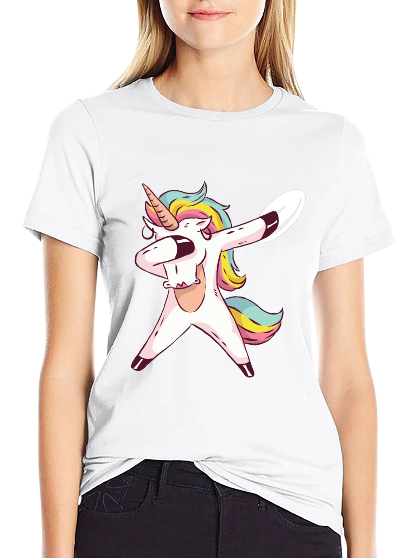 Black Dabbing Unicorn Graphic Tee - Black Cotton T-Shirt view 9