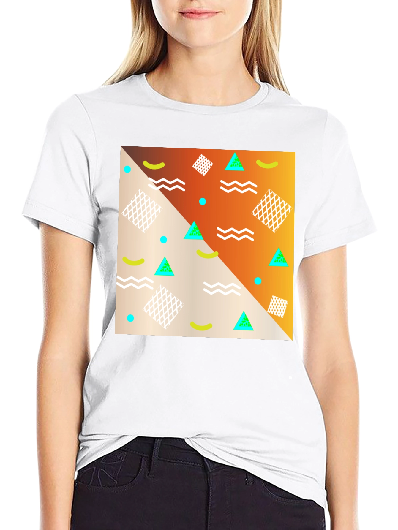 Black Retro Geometric Print T-Shirt view 9