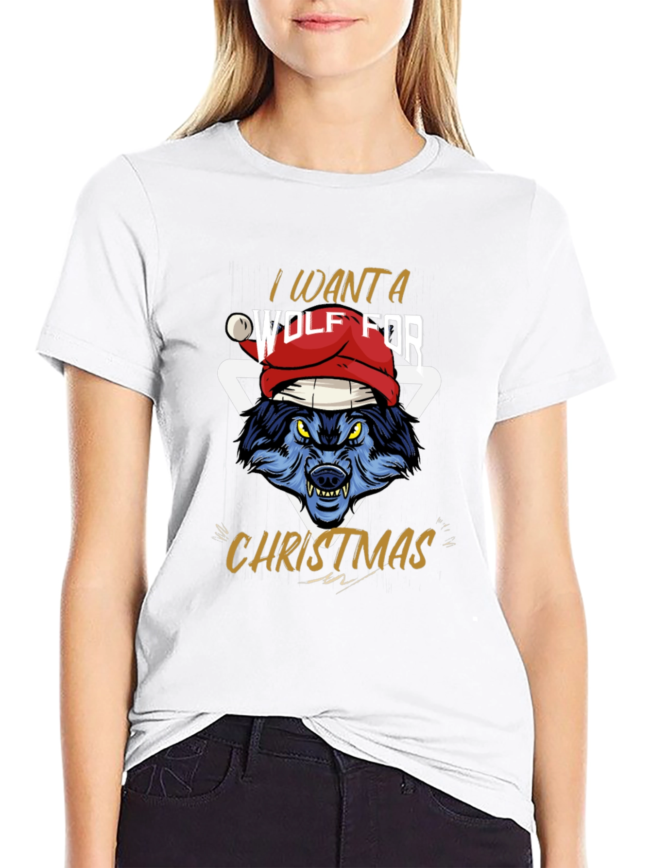 Black Wolf Christmas T-Shirt - I Want A Wolf For Christmas view 9
