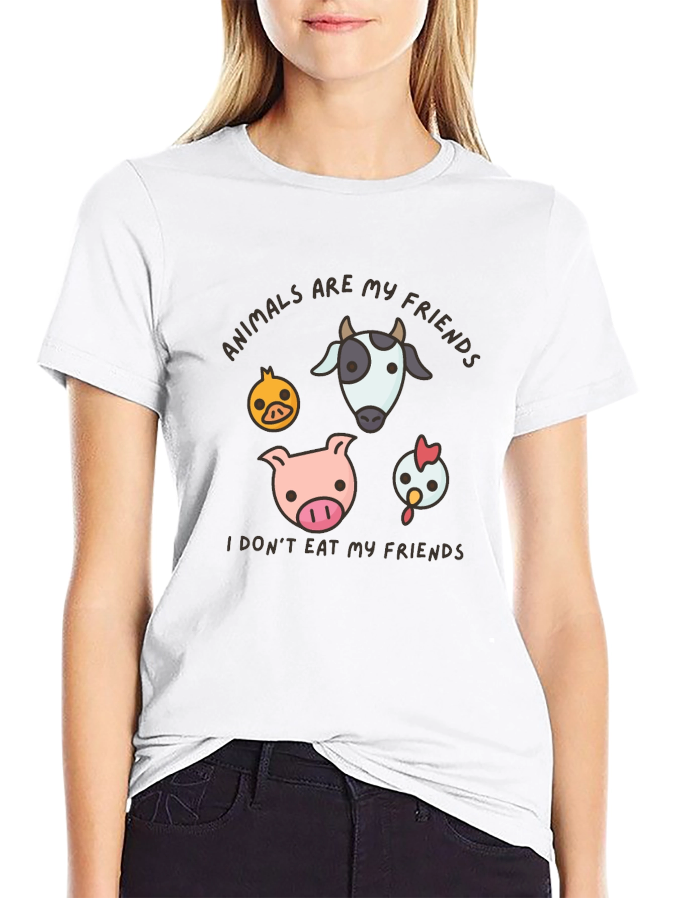 Black Vegan T-Shirt - Animals Are My Friends Tee view 9