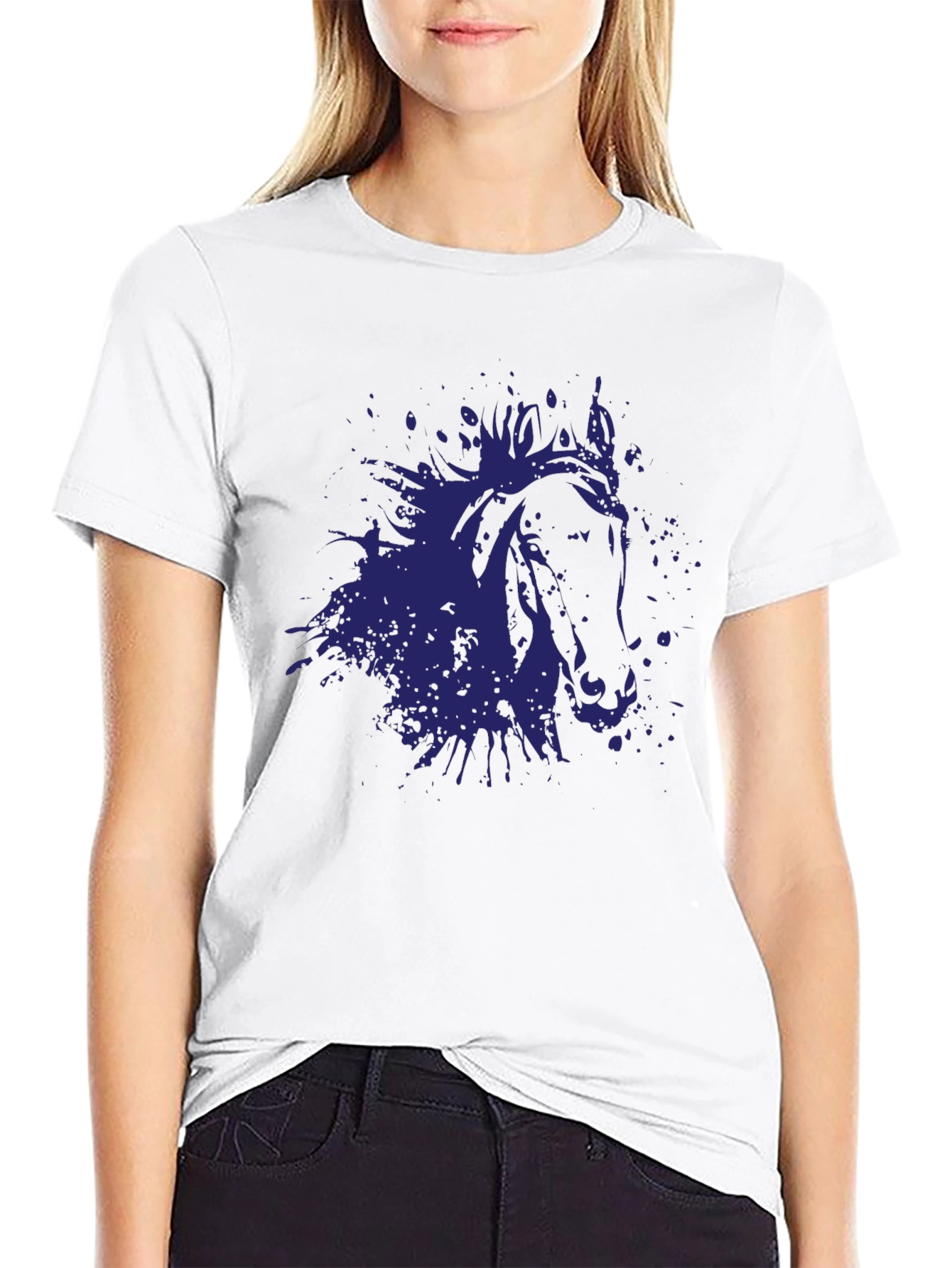 Black Abstract Horse Graphic Black T-Shirt view 9