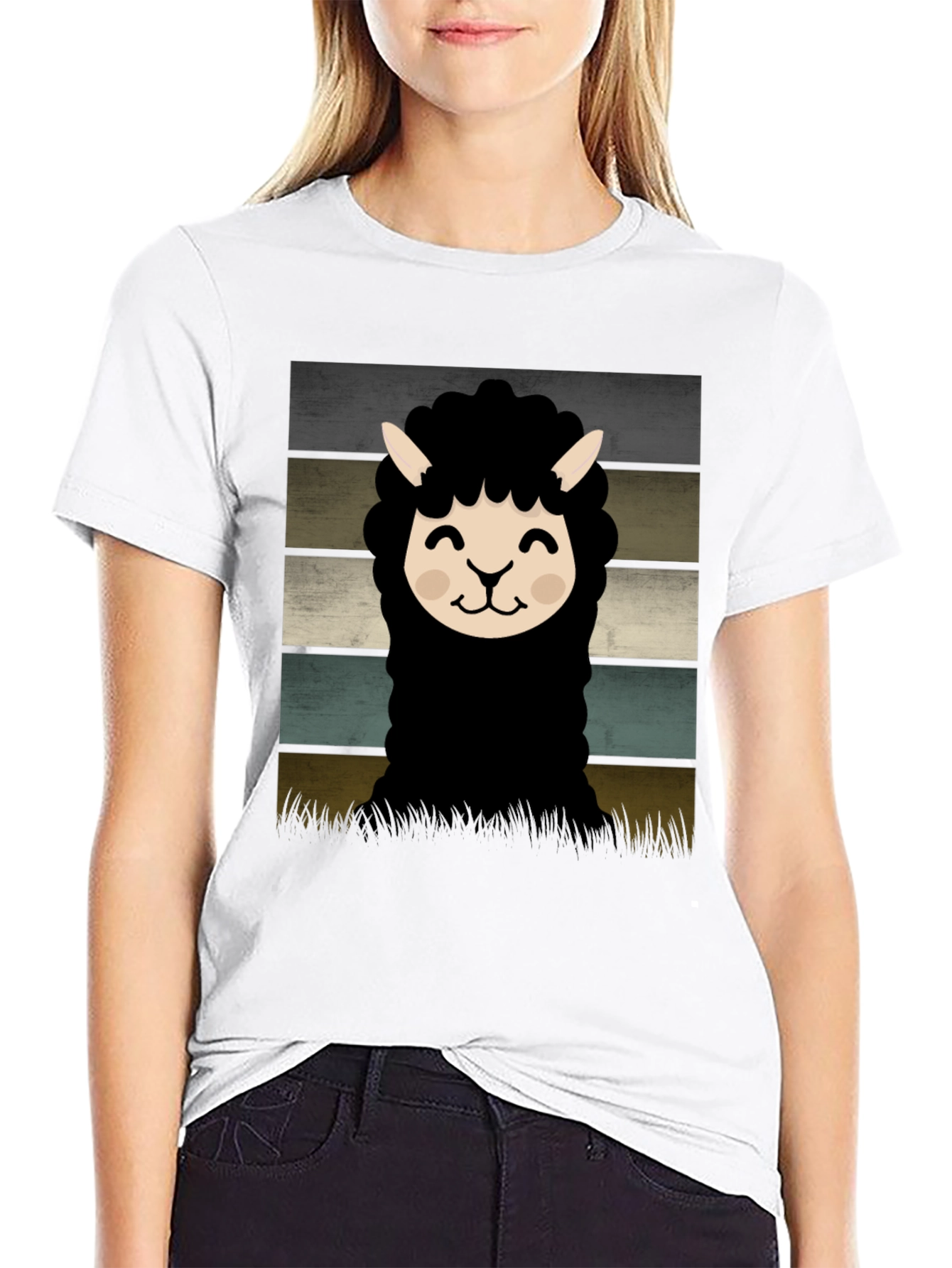 Black Retro Alpaca Graphic Tee - Black Cotton Blend view 9