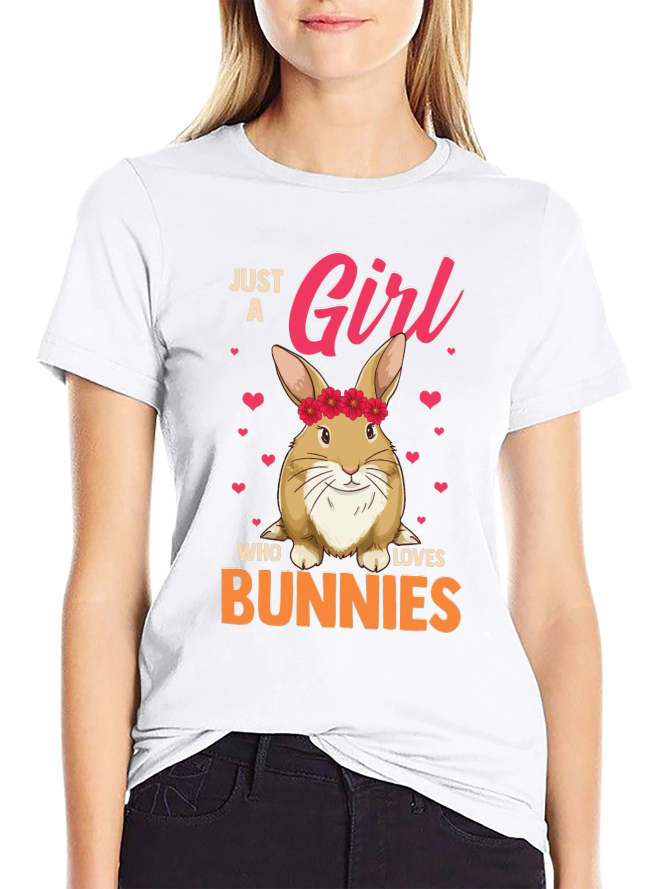 Black Just a Girl Who Loves Bunnies Graphic T-Shirt view 9