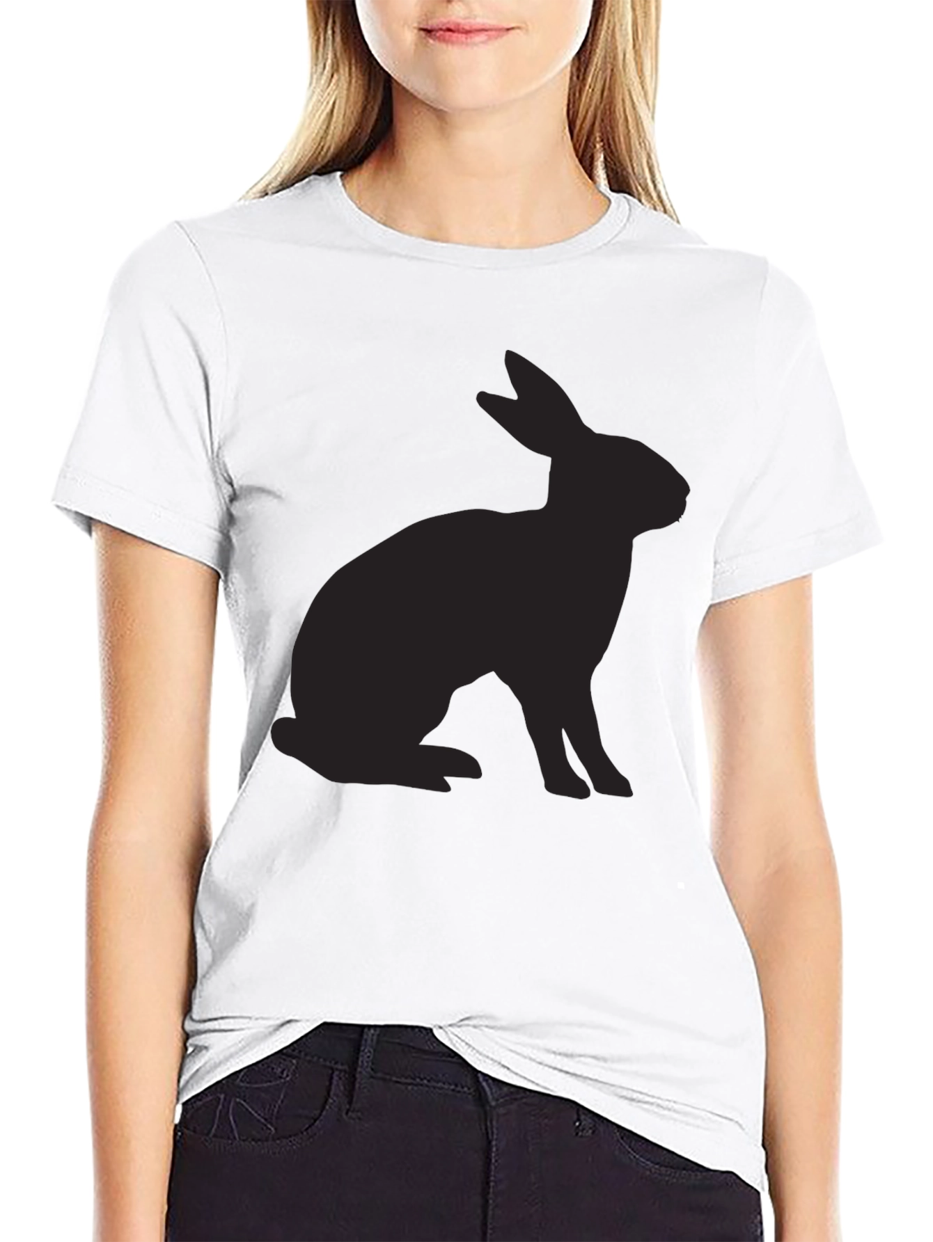 Black Rabbit Silhouette Tee - Stylish Black Cotton T-Shirt view 9
