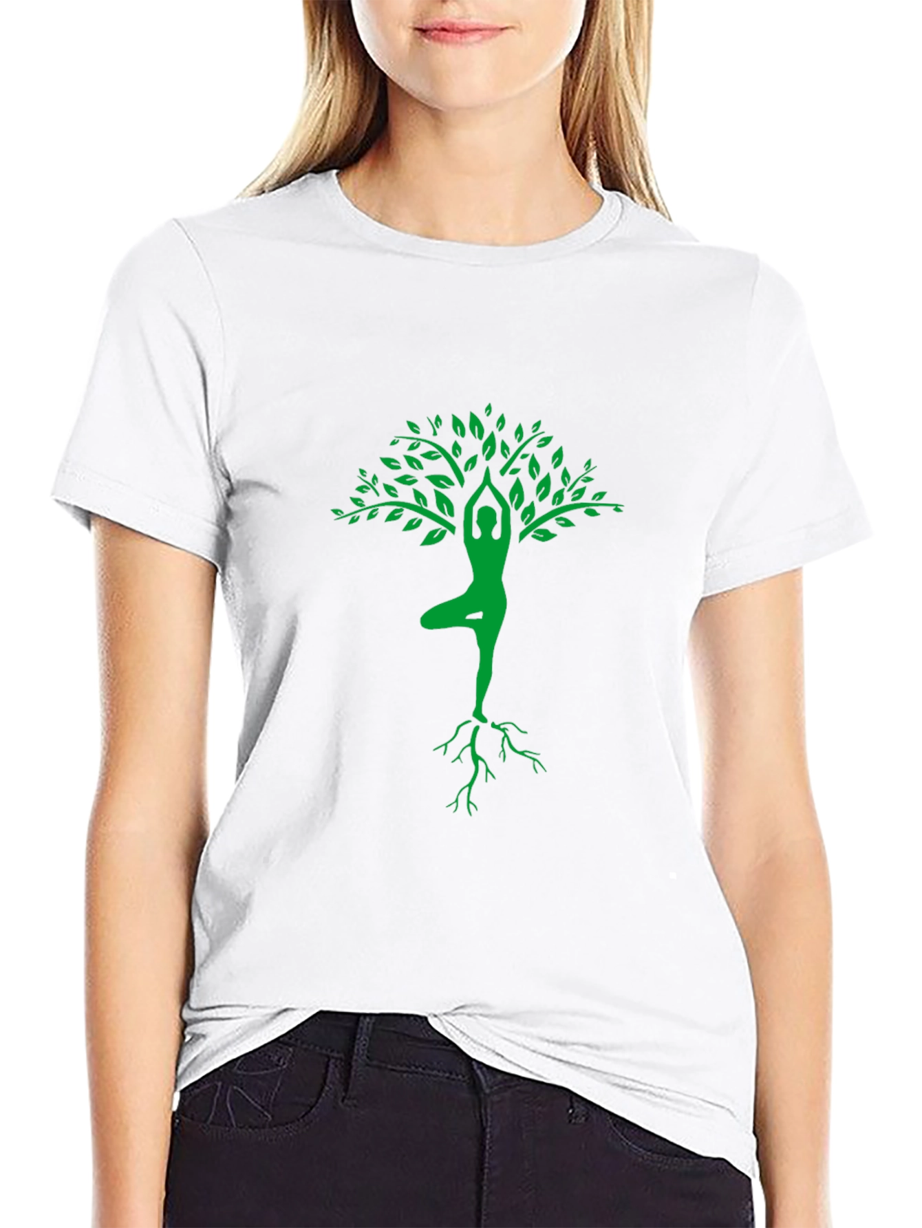 Black Yoga Tree Pose Graphic Tee - Black Cotton view 9