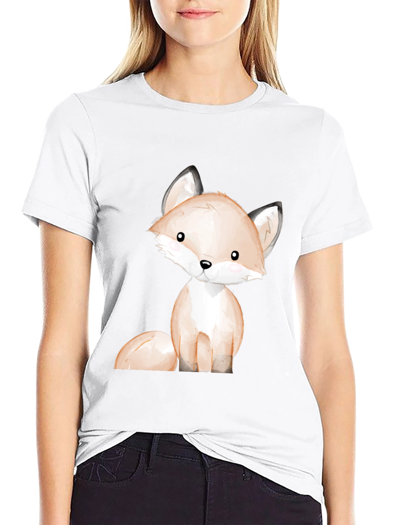 Black Cute Fox Graphic Tee - Unisex Black T-Shirt view 9