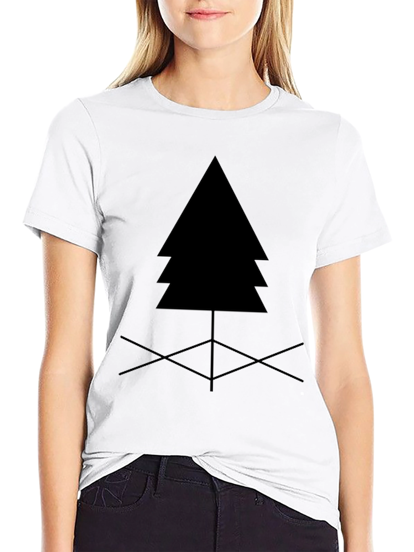 Black Minimalist Tree Graphic Tee - Black Cotton Blend view 9