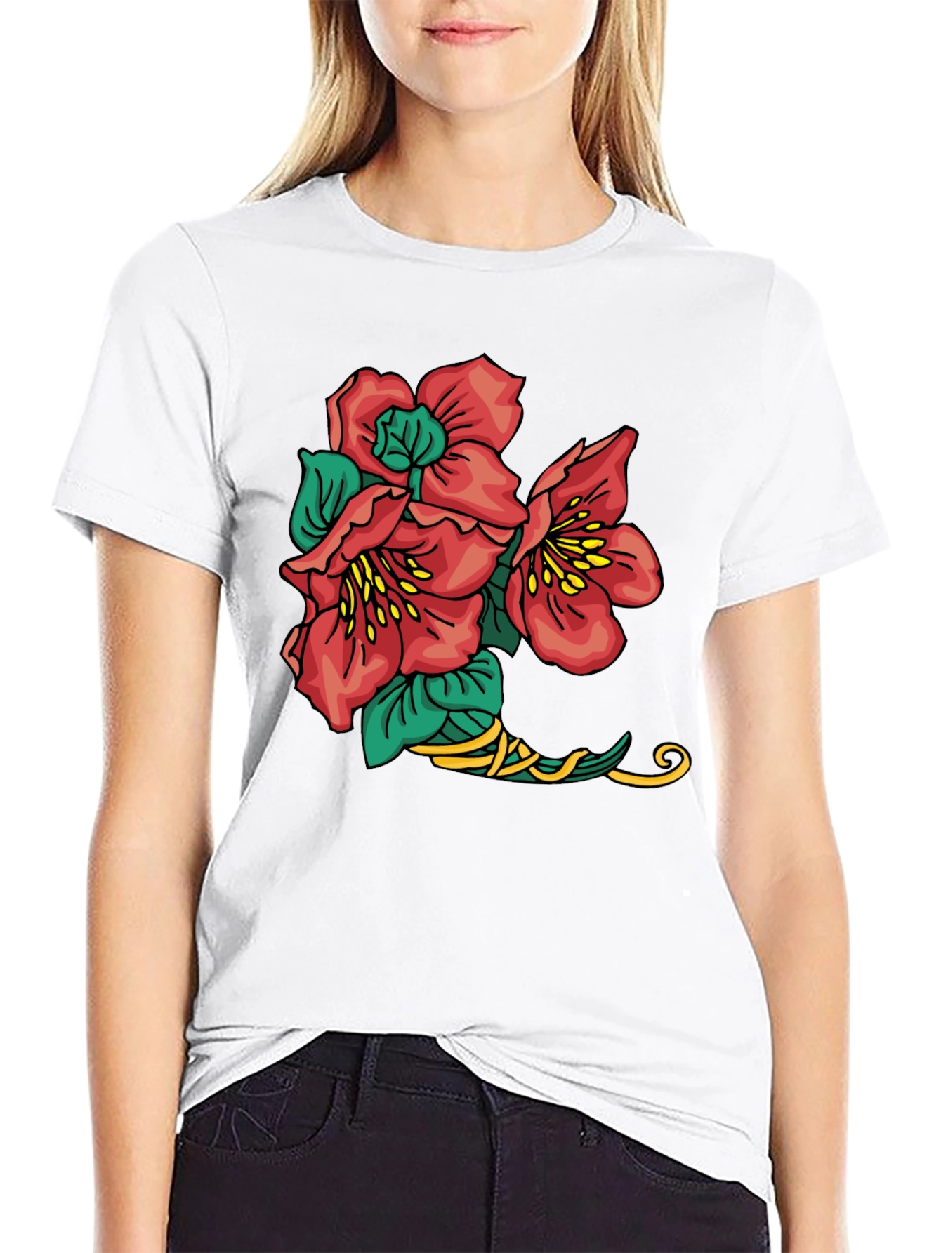 Black Floral Graphic Tee - Black Cotton Casual Shirt view 9