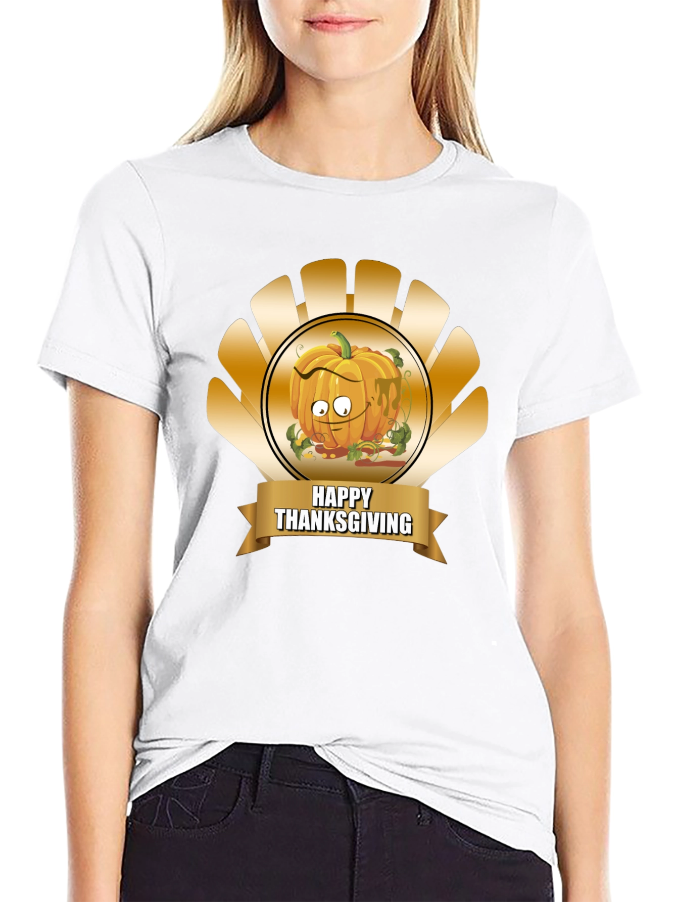 Black Thanksgiving Pumpkin Cartoon T-Shirt view 9